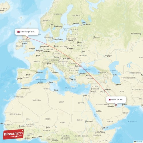 Edinburgh - Doha direct flight map