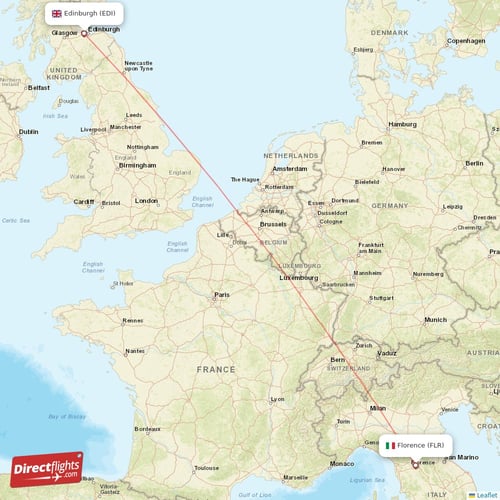 Edinburgh - Florence direct flight map