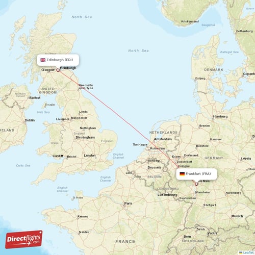 Edinburgh - Frankfurt direct flight map
