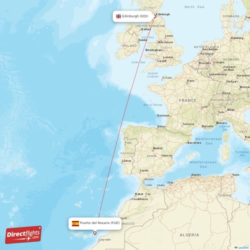 Edinburgh - Puerto del Rosario direct flight map