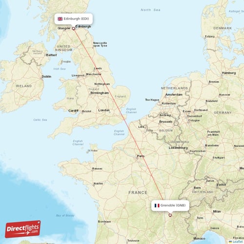 Edinburgh - Grenoble direct flight map