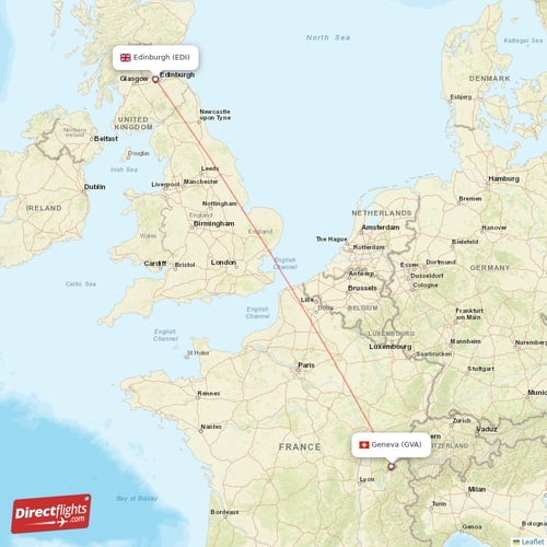 Edinburgh - Geneva direct flight map