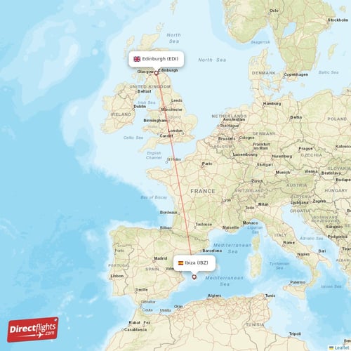 Edinburgh - Ibiza direct flight map