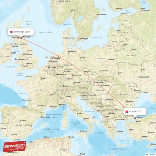 Edinburgh - Istanbul direct flight map
