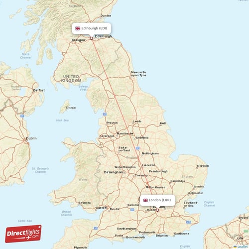 Edinburgh - London direct flight map
