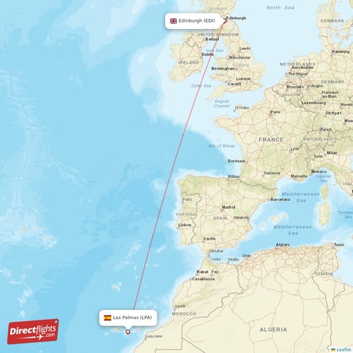 Edinburgh - Las Palmas direct flight map