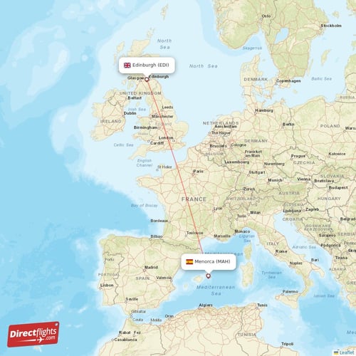 Edinburgh - Menorca direct flight map