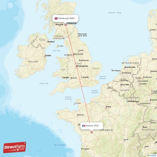 Edinburgh - Poitiers direct flight map
