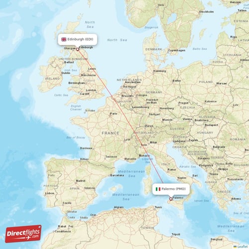 Edinburgh - Palermo direct flight map