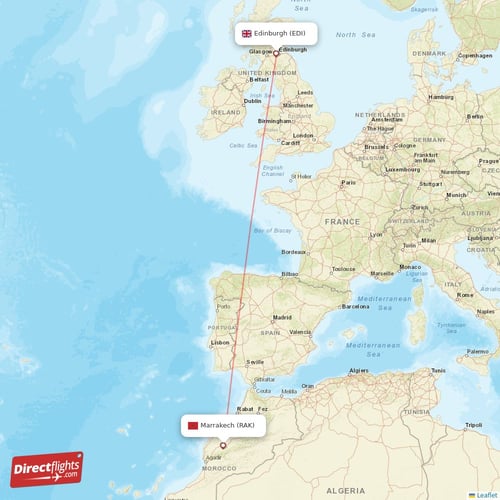 Edinburgh - Marrakech direct flight map