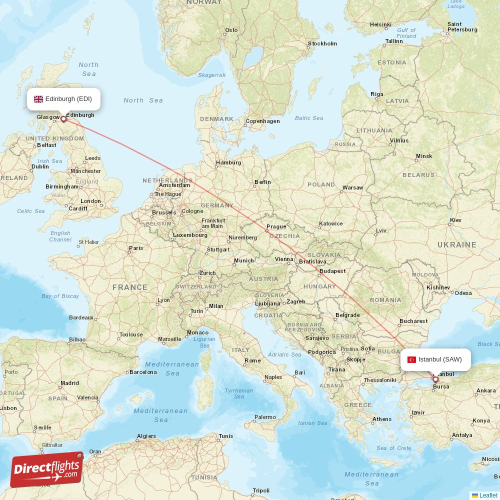 Edinburgh - Istanbul direct flight map