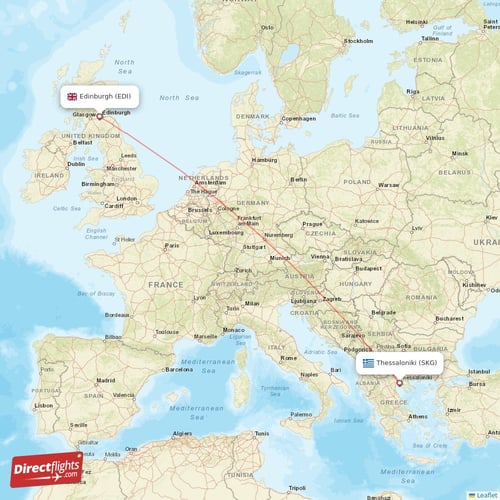 Edinburgh - Thessaloniki direct flight map