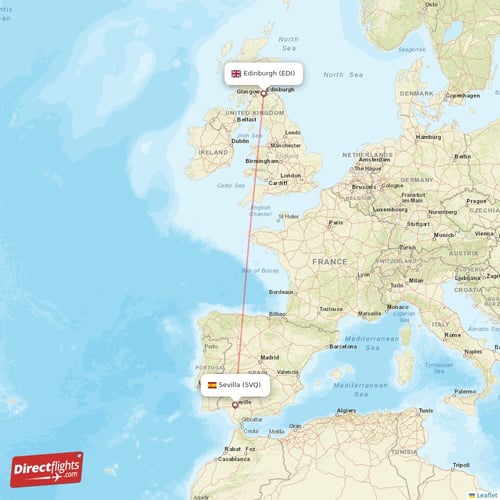 Edinburgh - Sevilla direct flight map