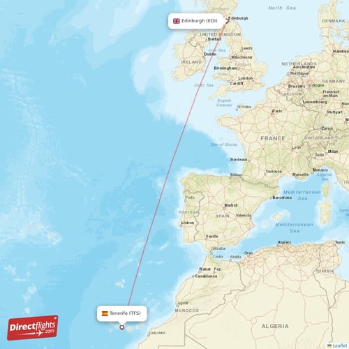 Edinburgh - Tenerife direct flight map