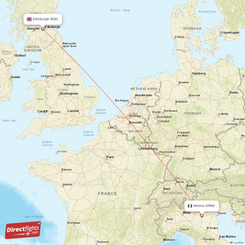 Edinburgh - Verona direct flight map