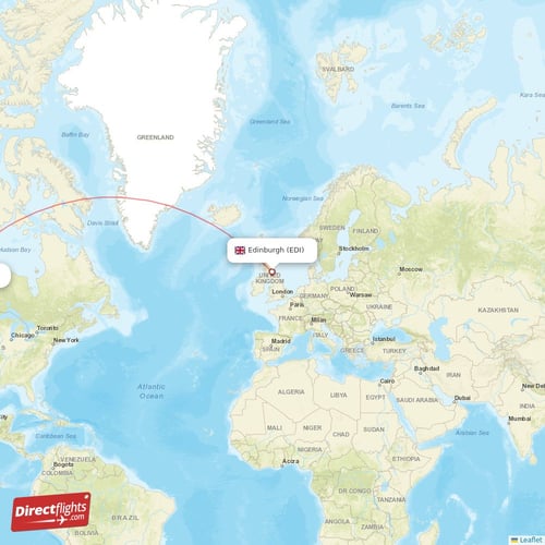 Edinburgh - Calgary direct flight map
