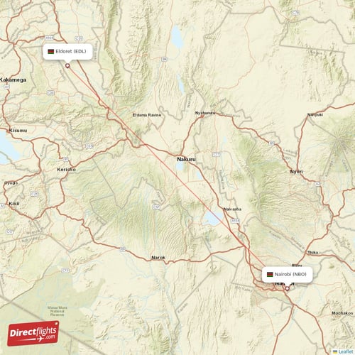 Eldoret - Nairobi direct flight map