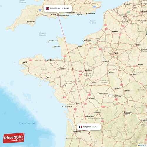 Bergerac - Bournemouth direct flight map