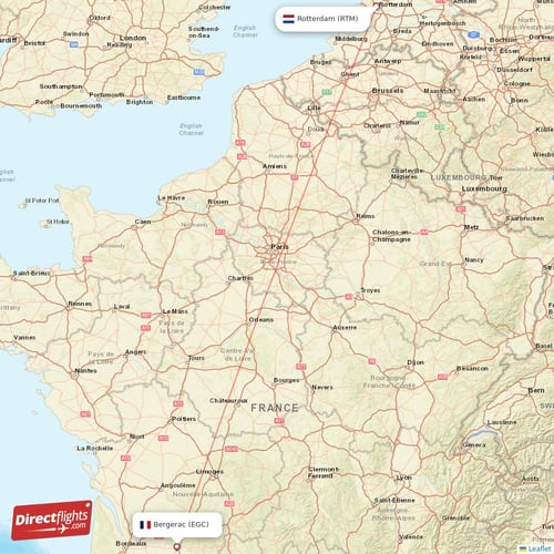 Bergerac - Rotterdam direct flight map