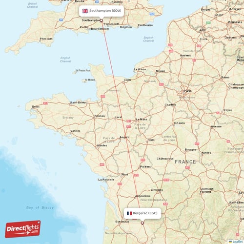 Bergerac - Southampton direct flight map