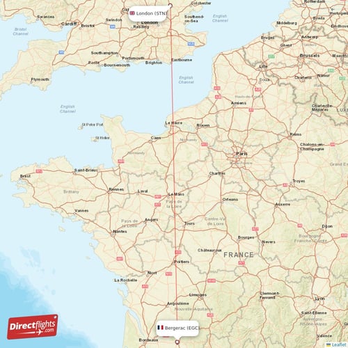 Bergerac - London direct flight map