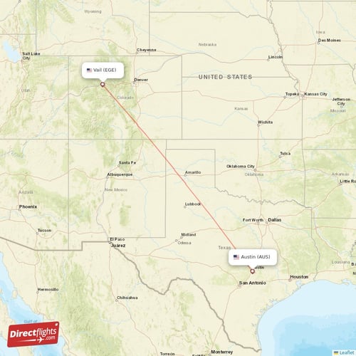 Vail - Austin direct flight map