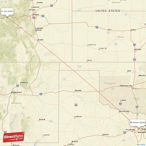 Vail - Dallas direct flight map