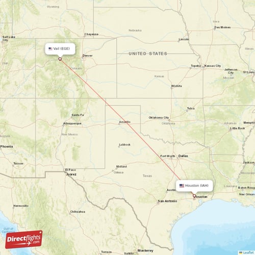 Vail - Houston direct flight map