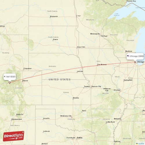 Vail - Chicago direct flight map