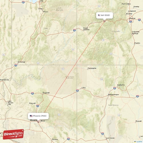 Vail - Phoenix direct flight map