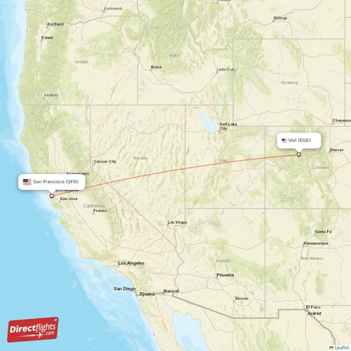 Vail - San Francisco direct flight map