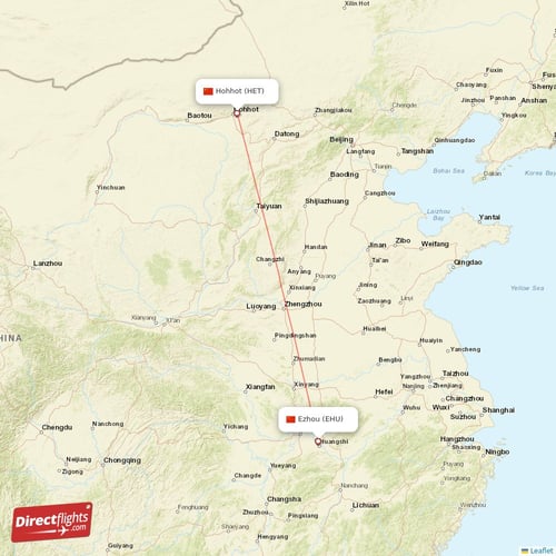 Ezhou - Hohhot direct flight map