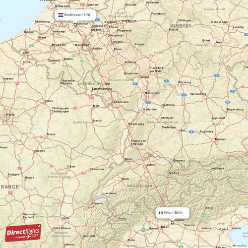 Eindhoven - Milan direct flight map