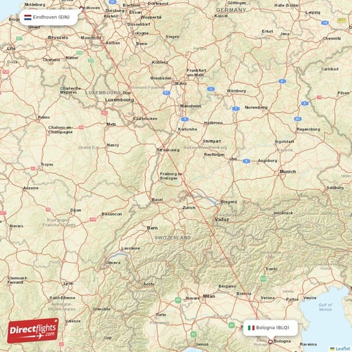 Eindhoven - Bologna direct flight map