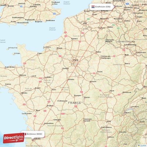 Eindhoven - Bordeaux direct flight map