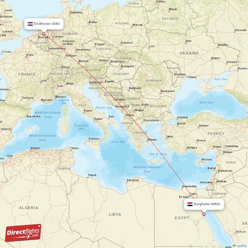 Eindhoven - Hurghada direct flight map