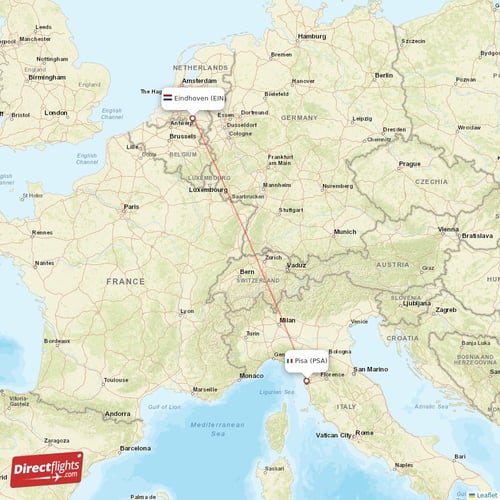 Eindhoven - Pisa direct flight map