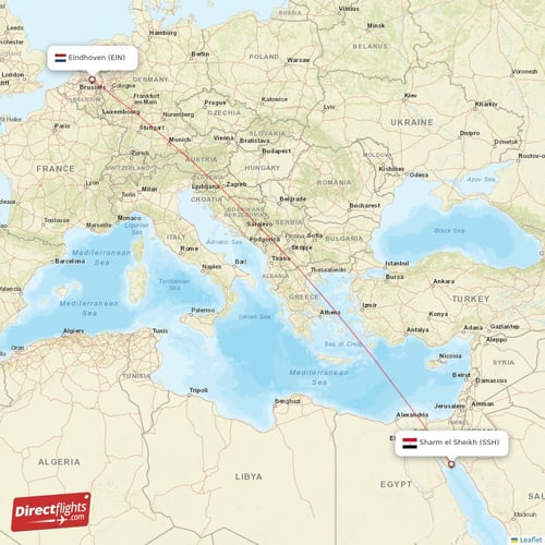 Eindhoven - Sharm el Sheikh direct flight map