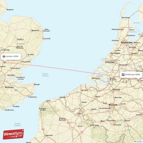 Eindhoven - London direct flight map