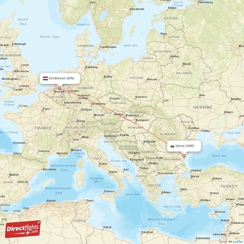 Eindhoven - Varna direct flight map