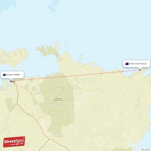 Elcho Island - Darwin direct flight map