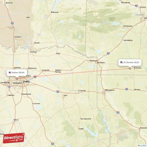 El Dorado - Dallas direct flight map