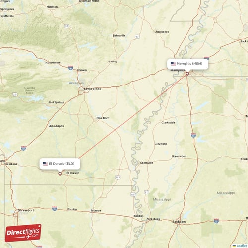 El Dorado - Memphis direct flight map