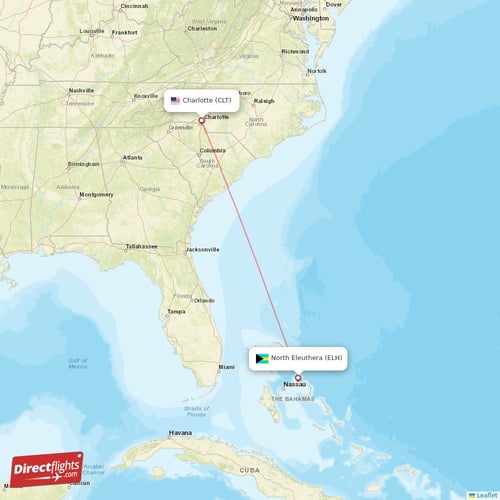 Direct flights from North Eleuthera to Charlotte ELH to CLT non