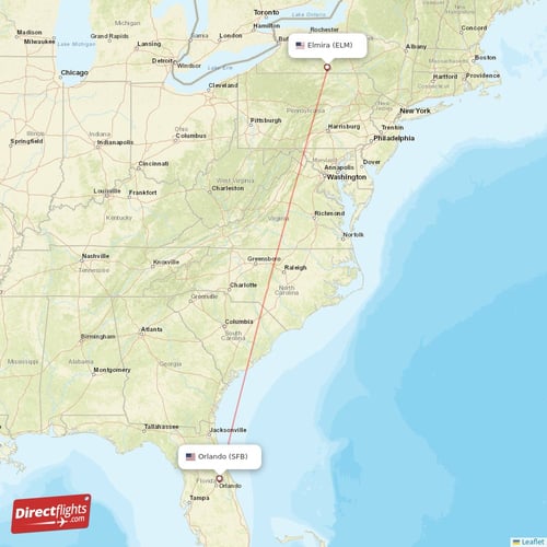 Elmira - Orlando direct flight map