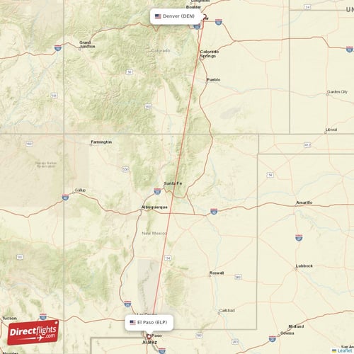 El Paso - Denver direct flight map