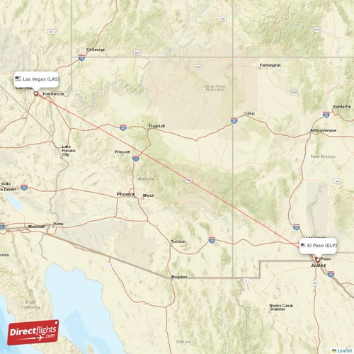 El Paso - Las Vegas direct flight map