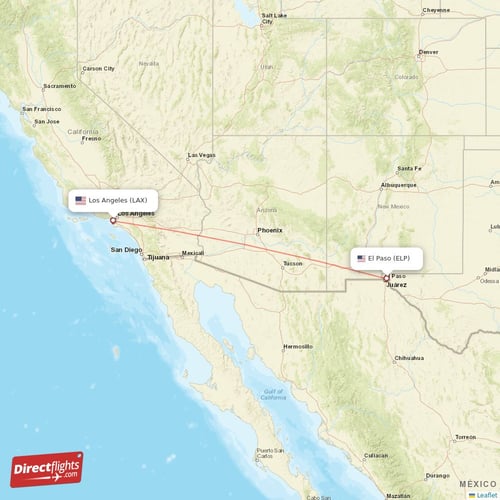 El Paso - Los Angeles direct flight map