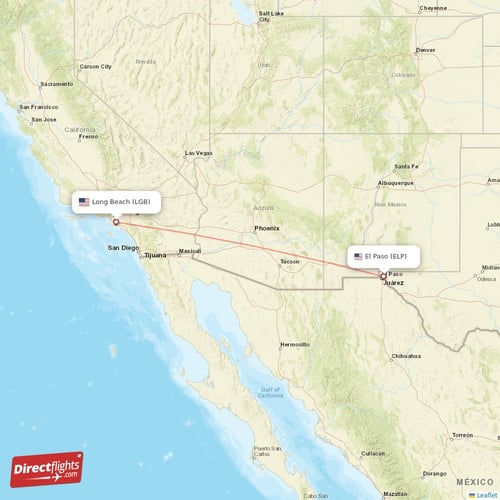 El Paso - Long Beach direct flight map