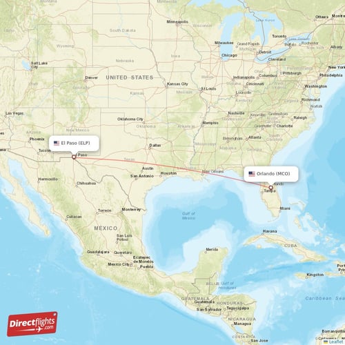 El Paso - Orlando direct flight map